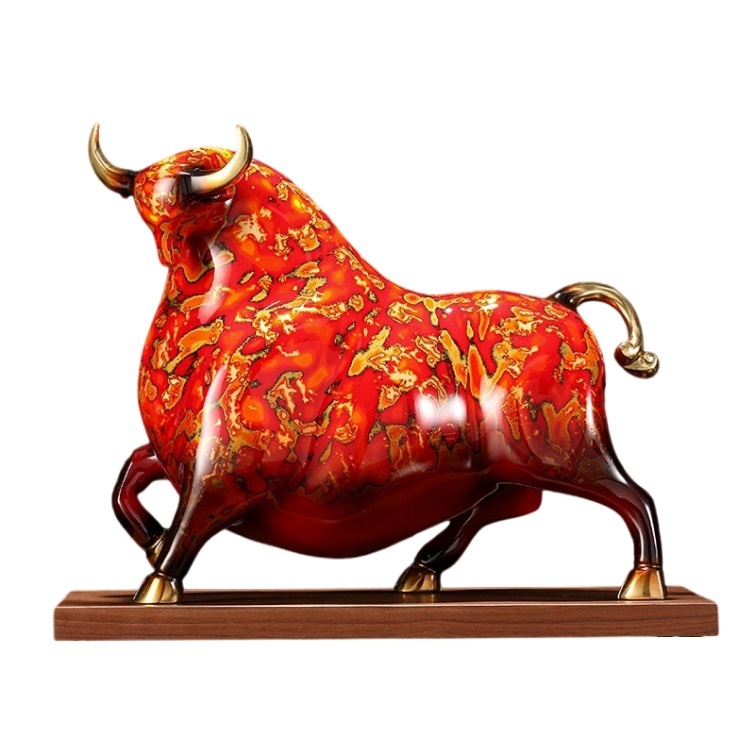 Full copper cow ornaments, lucky lacquer crafts, living room office decorations, opening gifts, high-grade