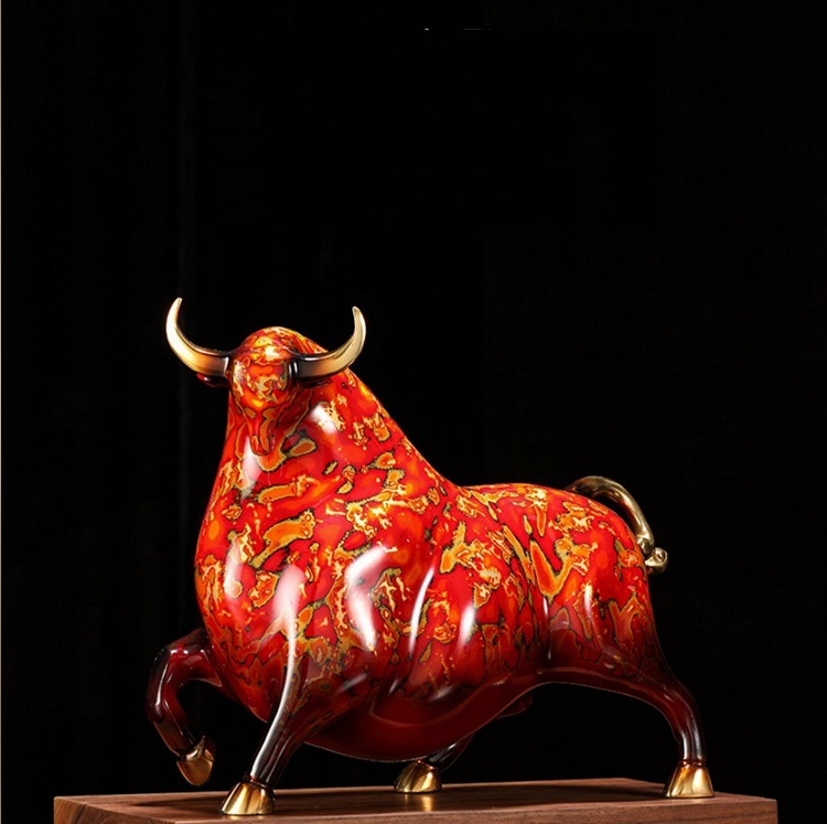 Full copper cow ornaments, lucky lacquer crafts, living room office decorations, opening gifts, high-grade