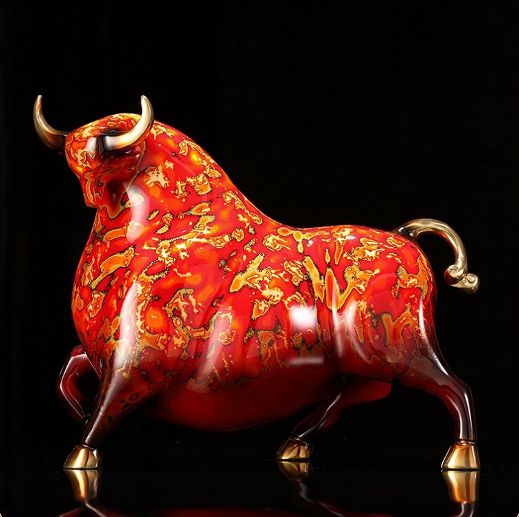 Full copper cow ornaments, lucky lacquer crafts, living room office decorations, opening gifts, high-grade