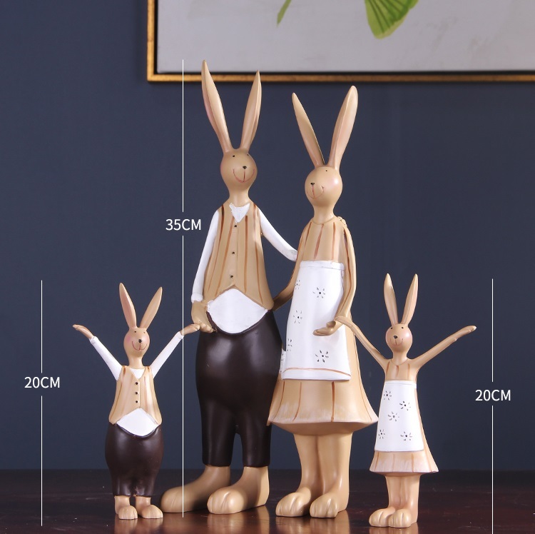 Creative American pastoral soft decorations, Sen rabbit family ornaments, entryway chest of drawers, healing crafts