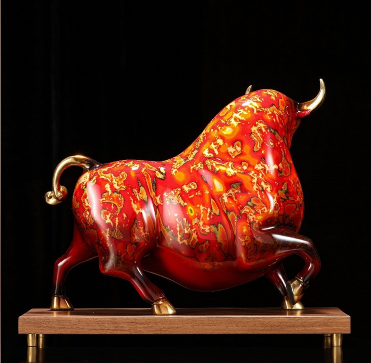 Full copper cow ornaments, lucky lacquer crafts, living room office decorations, opening gifts, high-grade