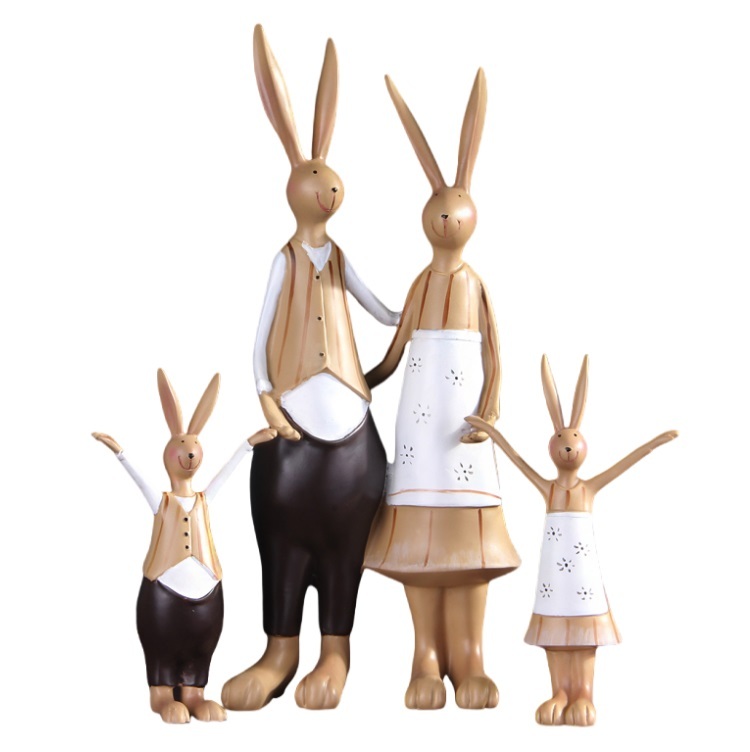 Creative American pastoral soft decorations, Sen rabbit family ornaments, entryway chest of drawers, healing crafts