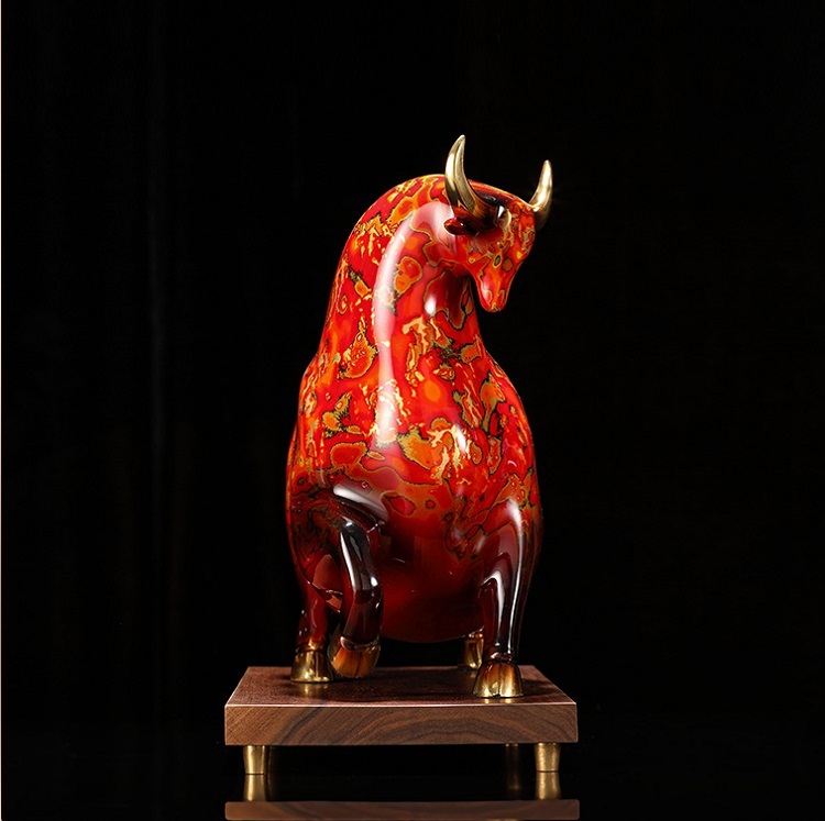 Full copper cow ornaments, lucky lacquer crafts, living room office decorations, opening gifts, high-grade