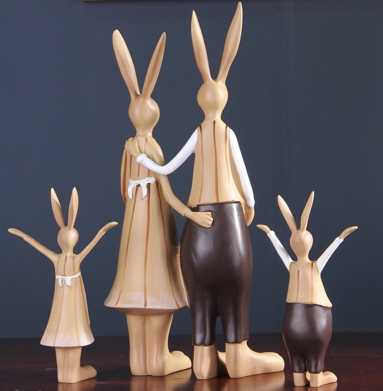 Creative American pastoral soft decorations, Sen rabbit family ornaments, entryway chest of drawers, healing crafts