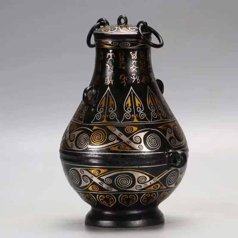 Bronze antique ornaments, Han dynasty gold and silver inscriptions, round pots, wine and water, bronze craft collections