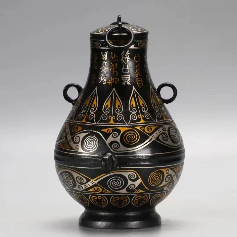 Bronze antique ornaments, Han dynasty gold and silver inscriptions, round pots, wine and water, bronze craft collections