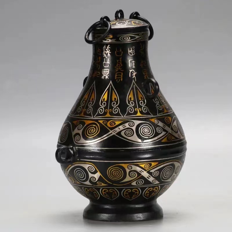 Bronze antique ornaments, Han dynasty gold and silver inscriptions, round pots, wine and water, bronze craft collections