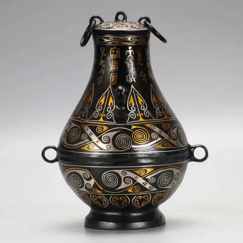 Bronze antique ornaments, Han dynasty gold and silver inscriptions, round pots, wine and water, bronze craft collections