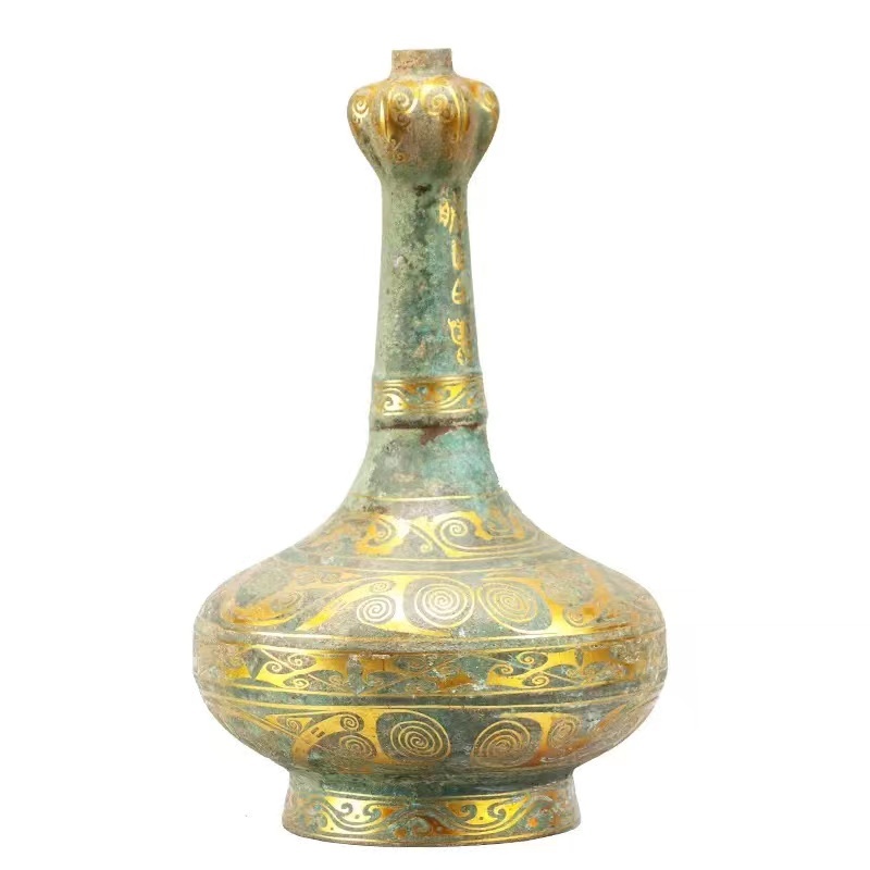 Bronze ornaments Antique distressed bronze gold inscription Garlic bottle Craft wine tasting museum