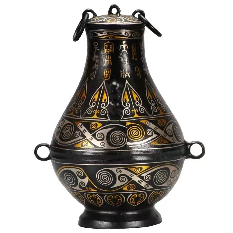 Bronze antique ornaments, Han dynasty gold and silver inscriptions, round pots, wine and water, bronze craft collections