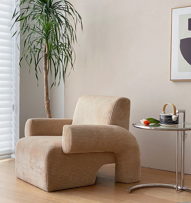 Savakoo Nordic vintage fabric sofa living room corduroy single lounge chair Italian high-end lazy sofa