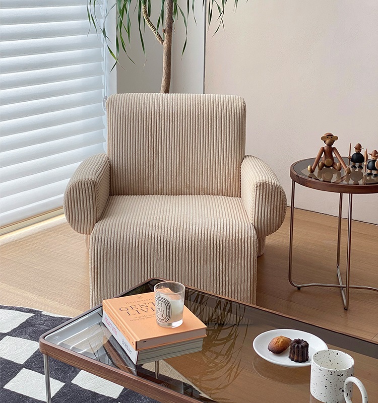 Savakoo Nordic vintage fabric sofa living room corduroy single lounge chair Italian high-end lazy sofa