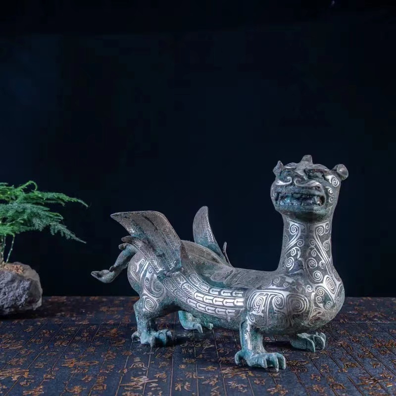 Savakoo Antique bronze inlaid winged divine beast