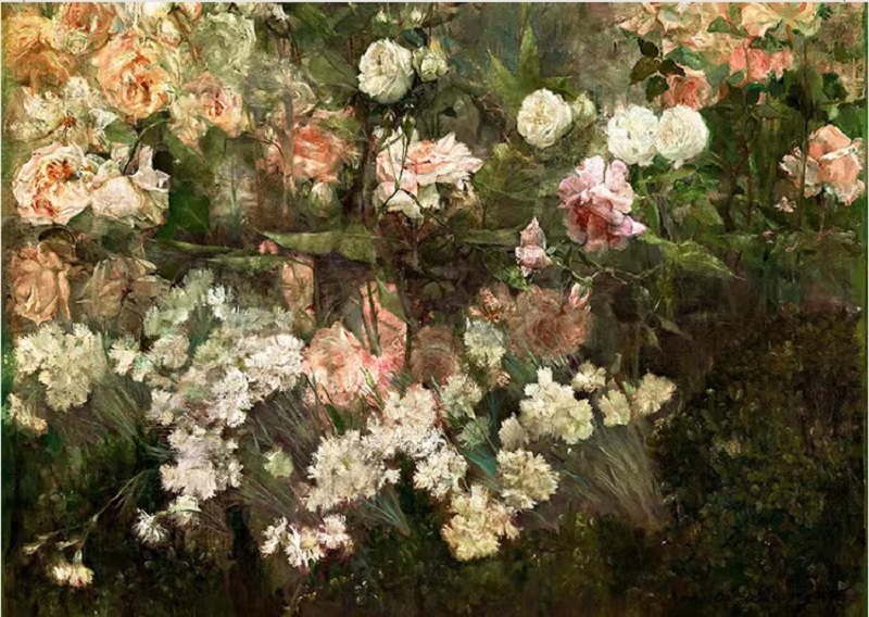 Maria Okie-Garden in May,landscape oil painting Decorative painting