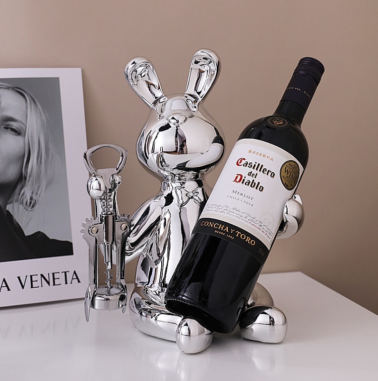 Savakoo Resin wine rack,Electroplated rabbit,wine rack ornaments