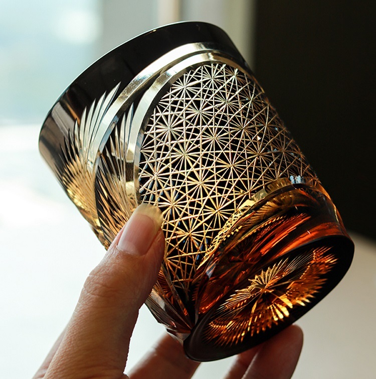 Savakoo Crane feather whiskey glass,hand-engraved crystal glass