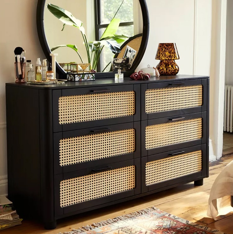 Savakoo clssic wood rattan drawer cabinet
