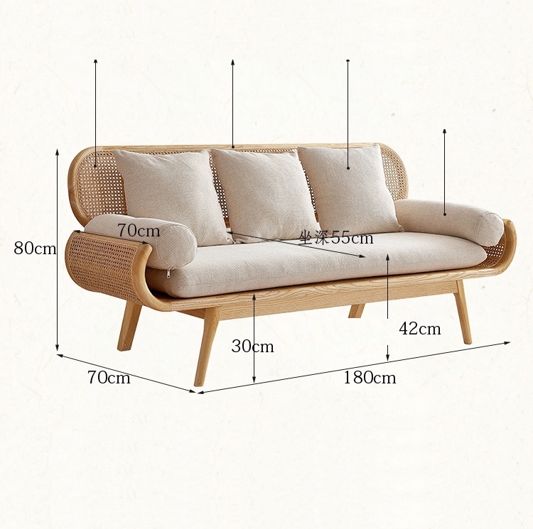 Savakoo Rattan three-seat sofa,in living room