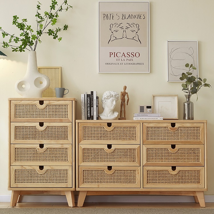 Savakoo Entrance cabinet,wood rattan drawer cabinet