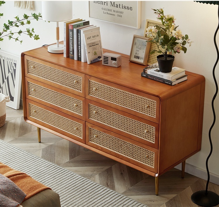 Savakoo Entrance cabinet,wood rattan drawer cabinet
