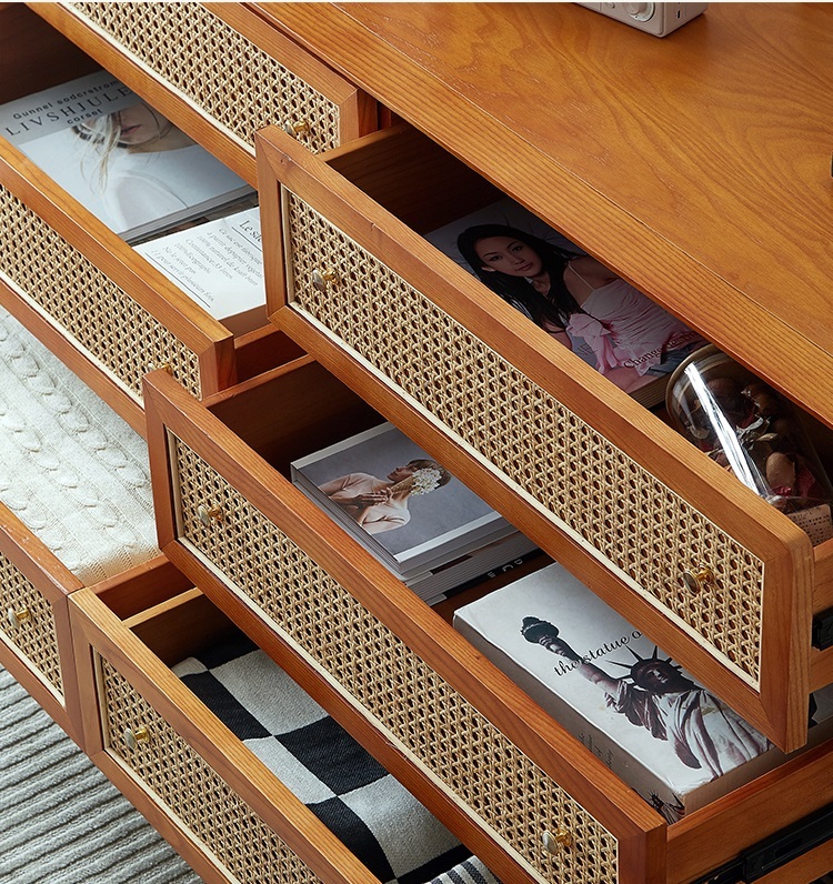 Savakoo Entrance cabinet,wood rattan drawer cabinet