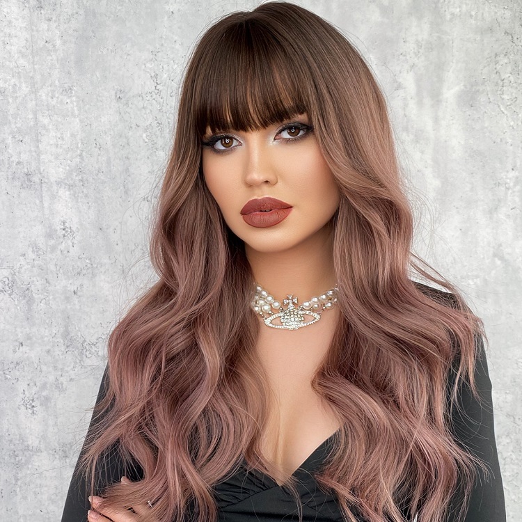 Wavy Bangs Long Curly Wig