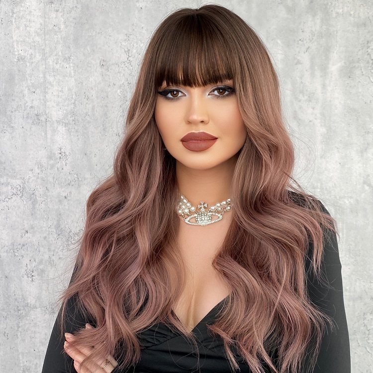 Wavy Bangs Long Curly Wig