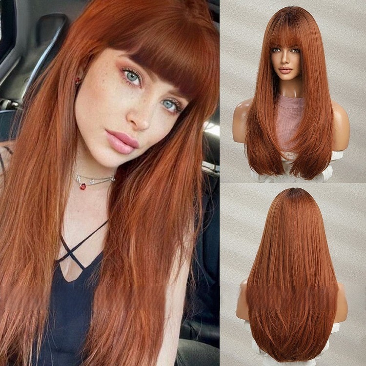 Orange Long Straight Wig