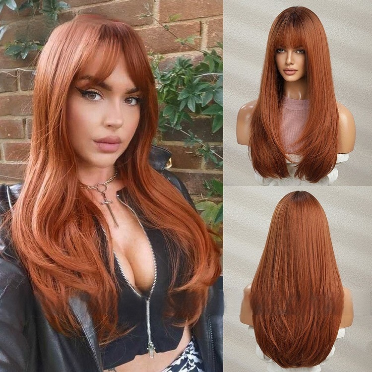 Orange Long Straight Wig