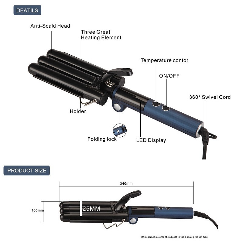 Collapsible 3 Barrel Curling Iron