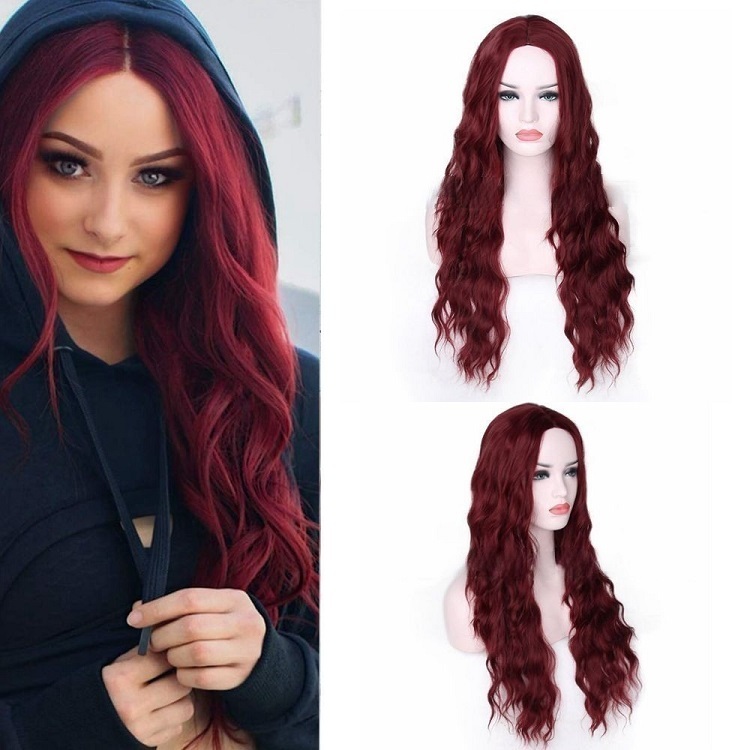 Long Curly Wine Red Wig