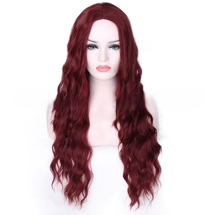 Long Curly Wine Red Wig