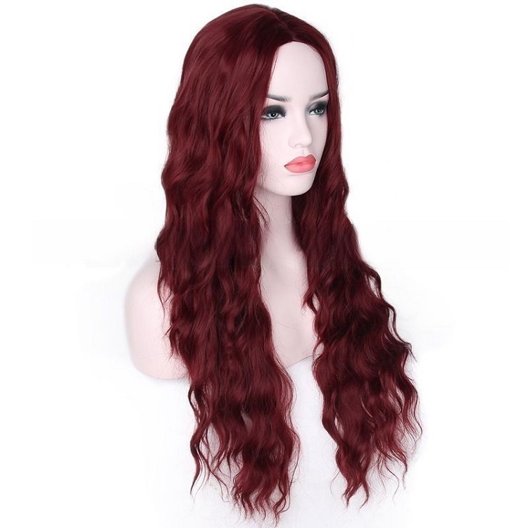 Long Curly Wine Red Wig