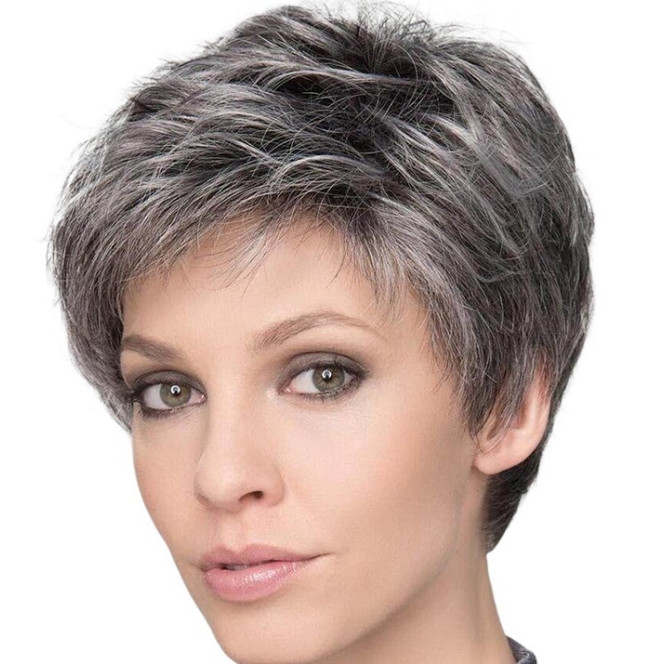 Short Ombre Grey Curly Wigs