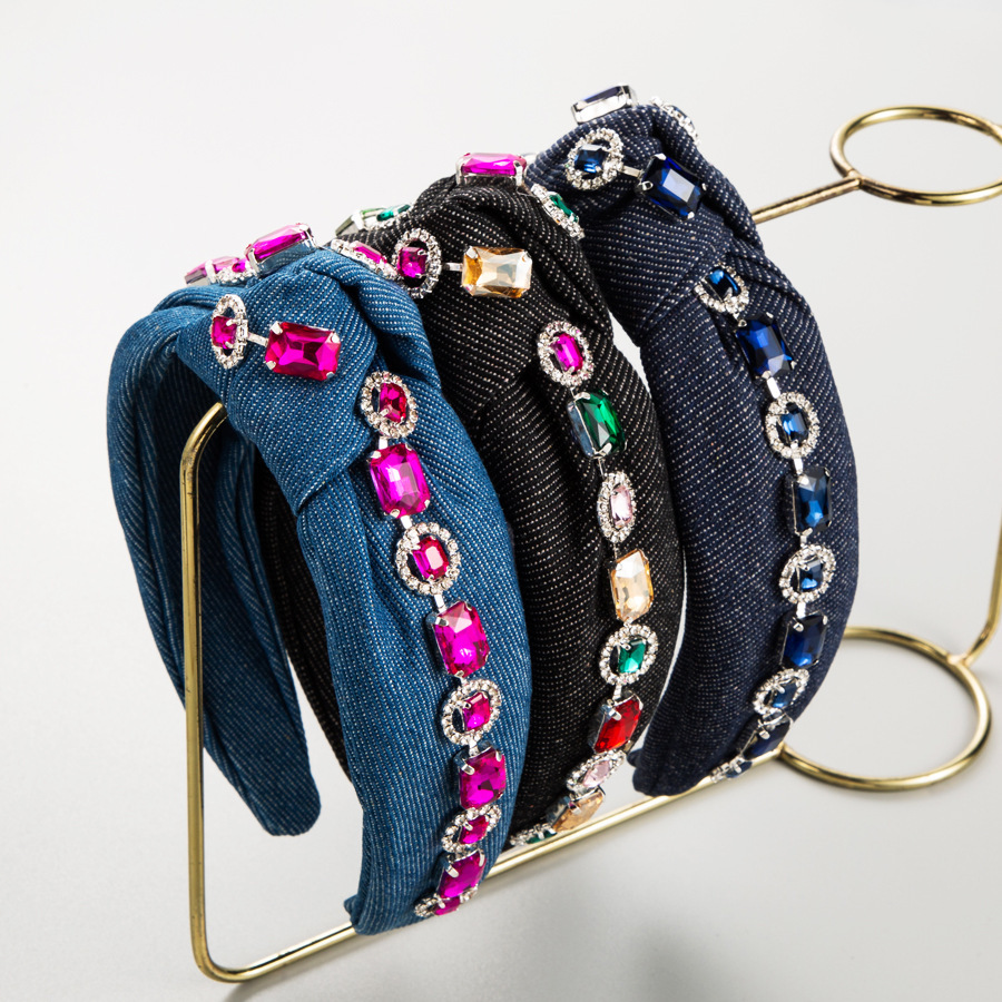 Baroque Rhinestone Denim Knot Headband