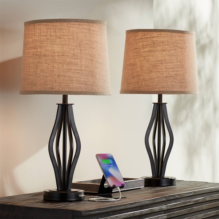 Rustic Metal USB Table Lamp