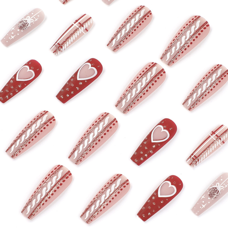 Christmas Red Long Fake Nails
