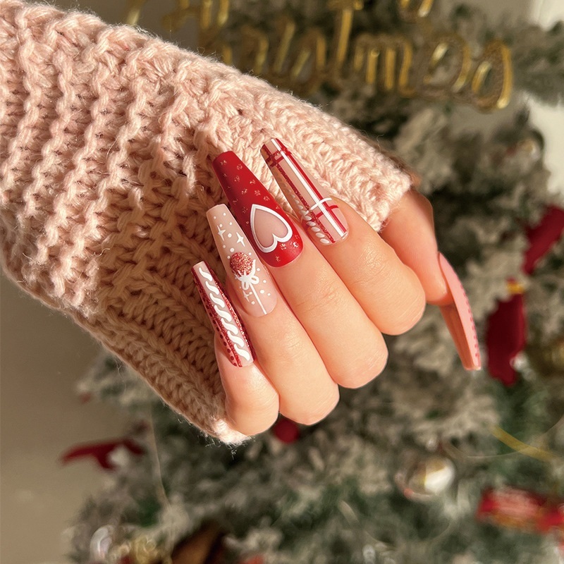 Christmas Red Long Fake Nails