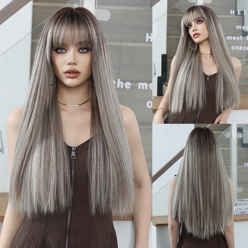 Long Ash Gray Balayage Wig