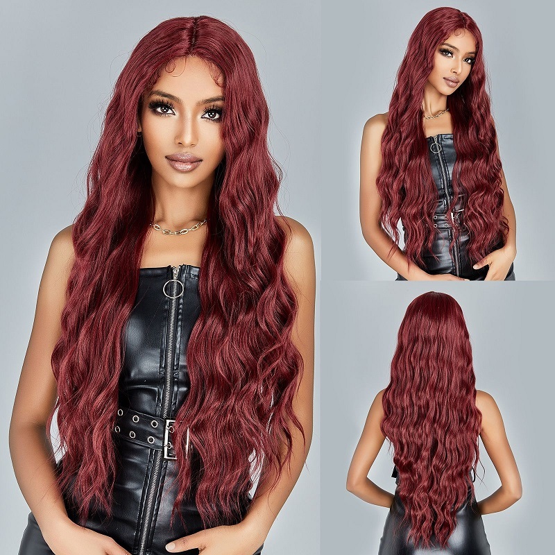 Wine Red Big Wavy Lace Wig