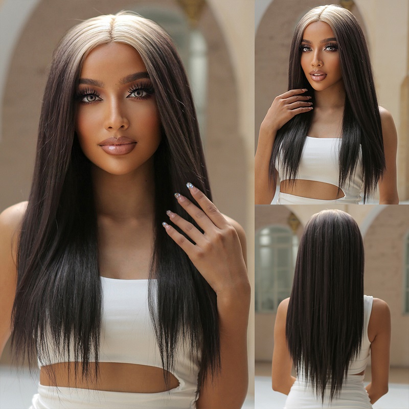 Platinum Black Long Straight Wig