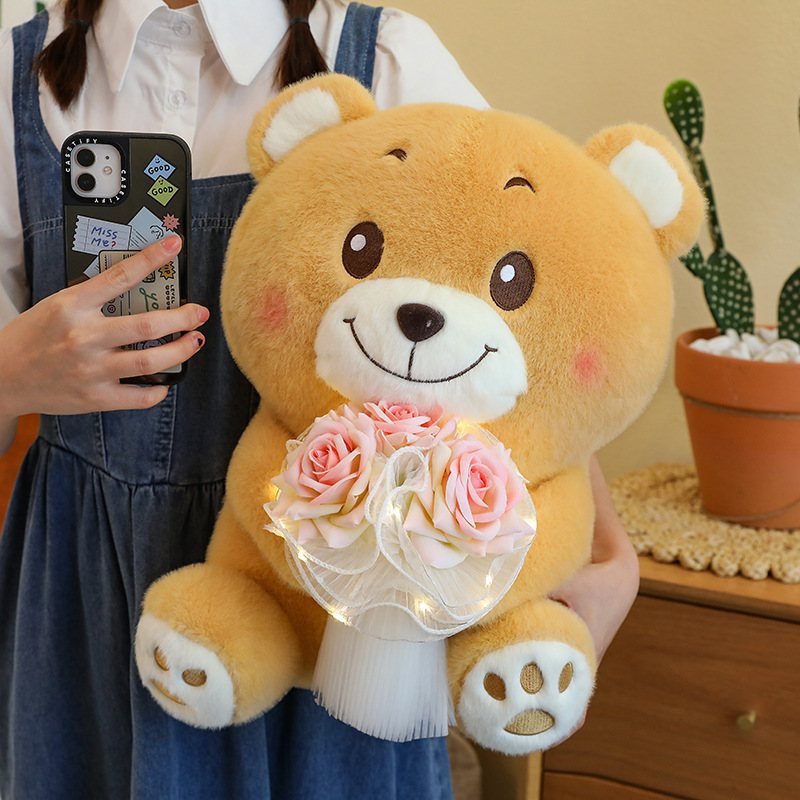 Holding the Rose Bear Plush Doll