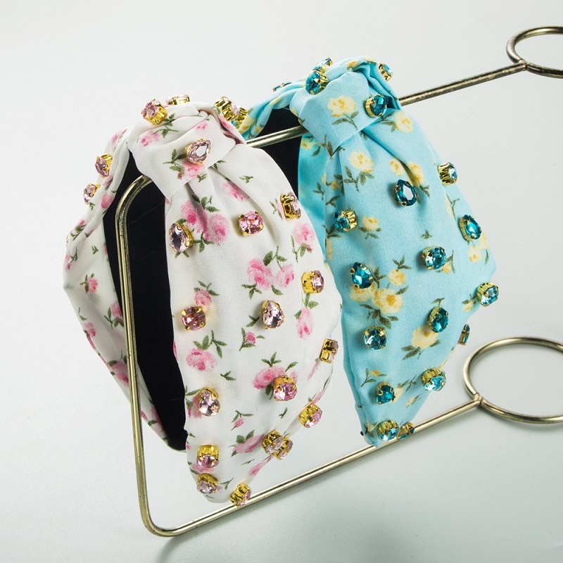 Floral Print Rhinestone Headband