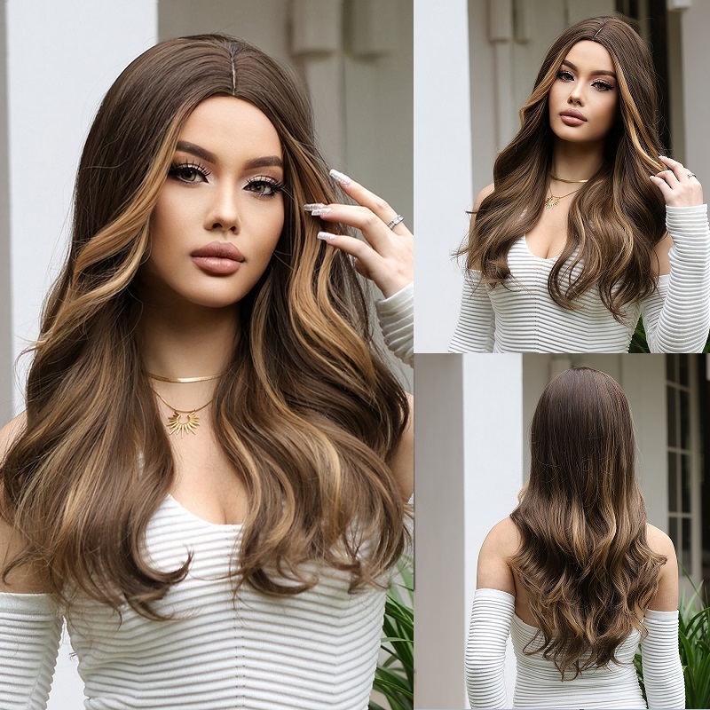 Brown Middle Part Curly Wig