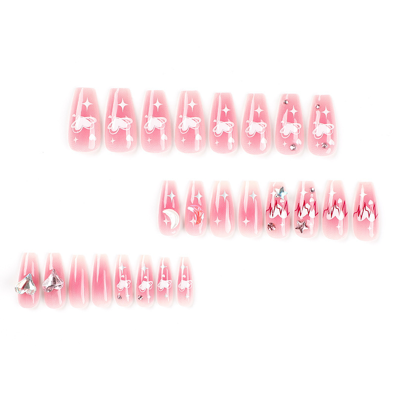 Heart Sparkle Pink Fake Nails