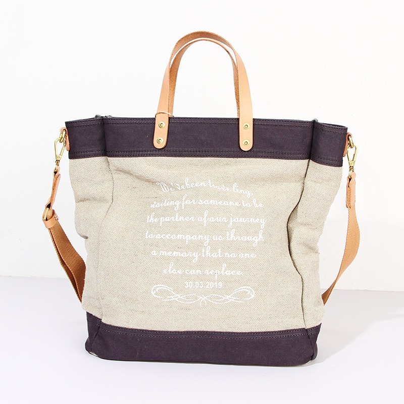 Printed leather canvas bag
