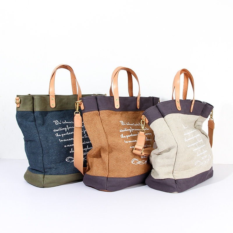 Printed leather canvas bag