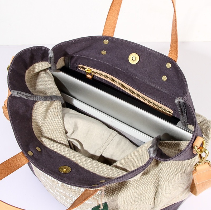 Printed leather canvas bag