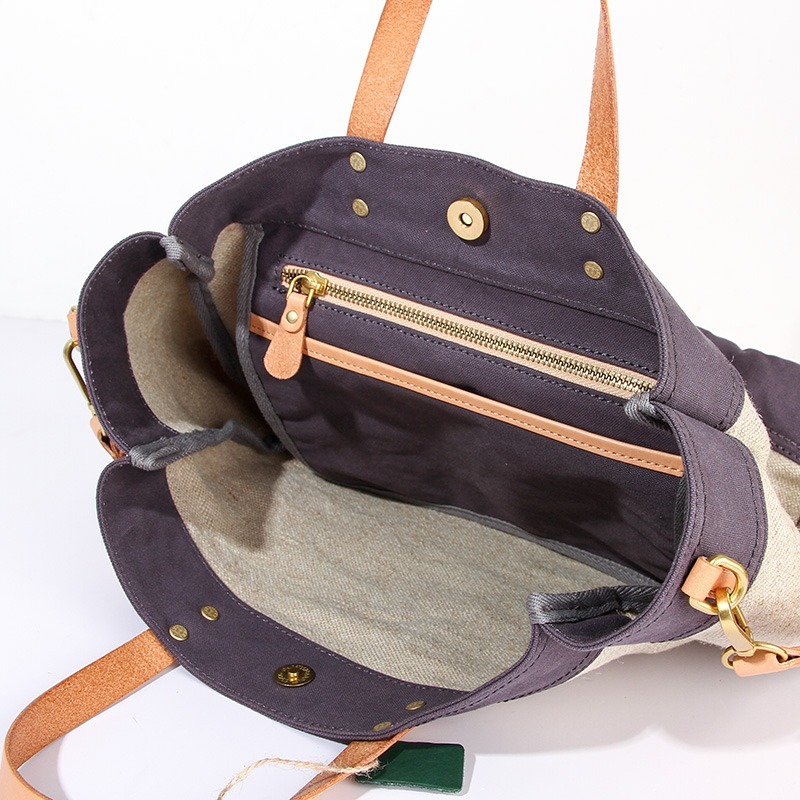 Printed leather canvas bag