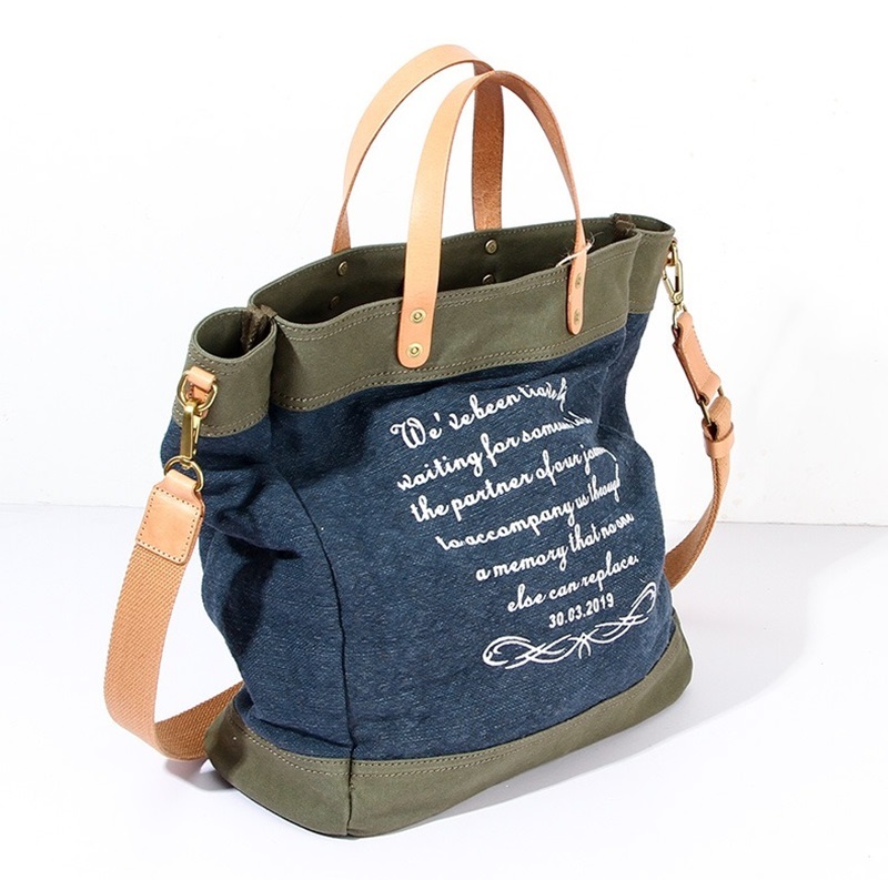 Printed leather canvas bag